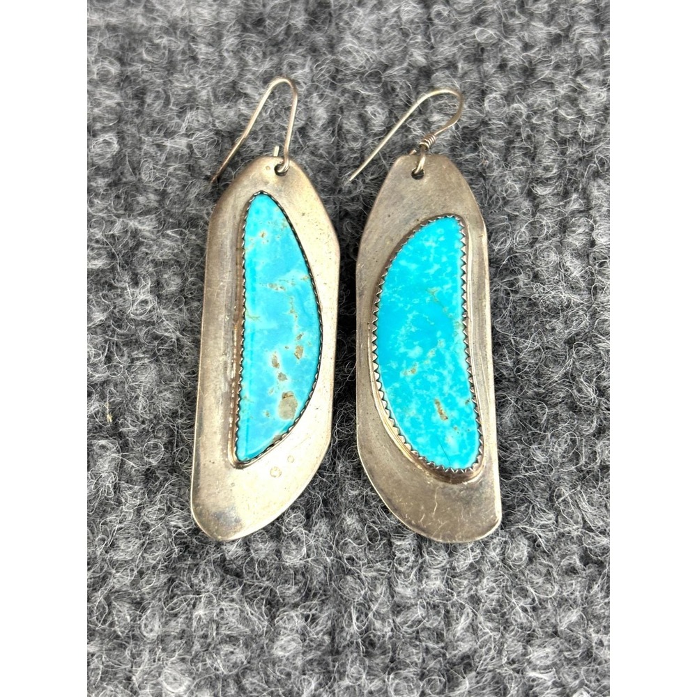 Sterling 925 Turquoise Earrings 13g Signed CB Artisan Southwest Dangle - Picture 2 of 10